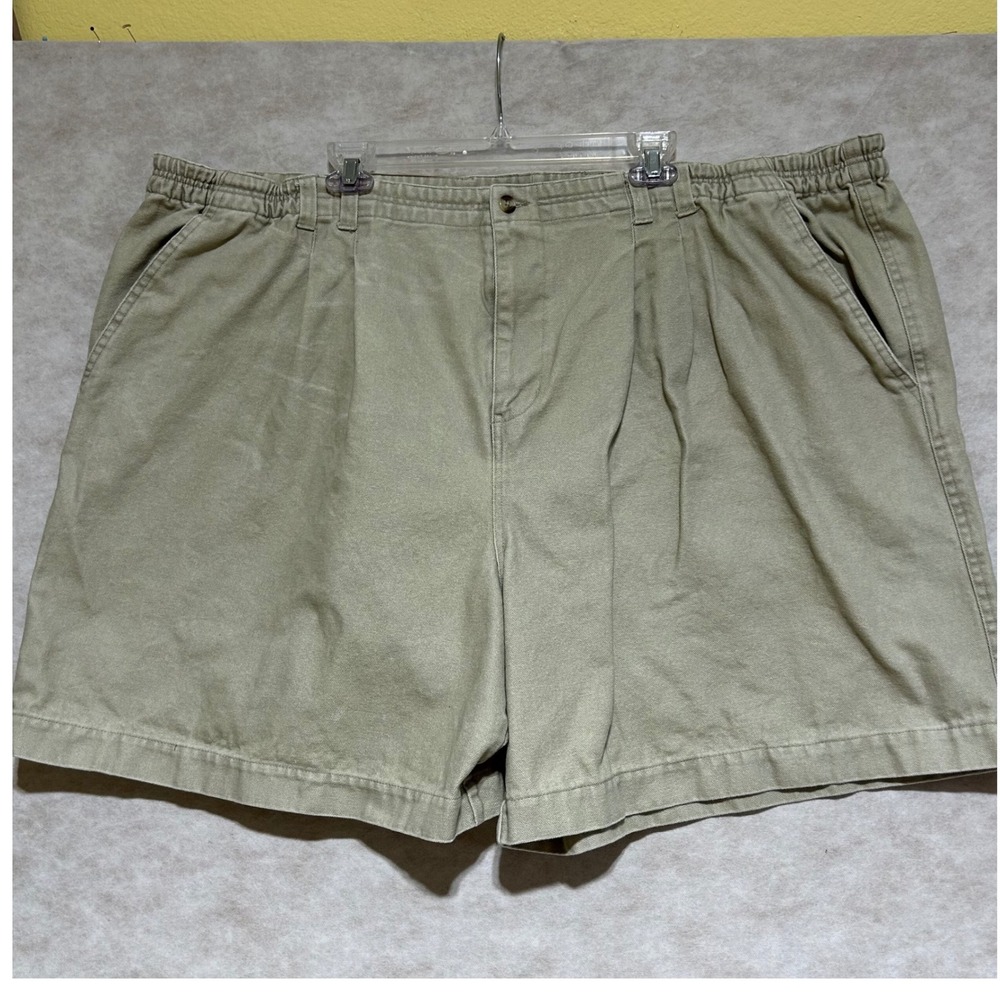 Big Dogs Mens 5X Khaki Cotton Canvas Pleated Elastic Waist Shorts 7.5 Inseam